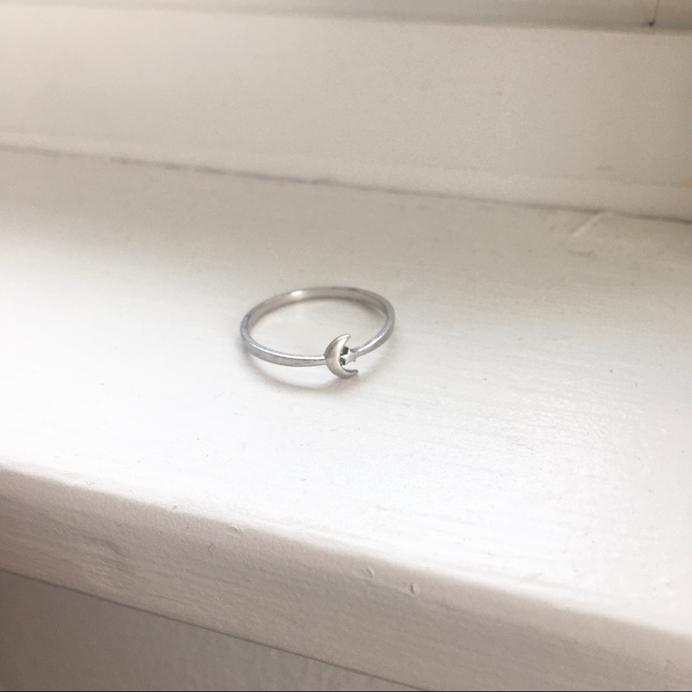Stirling Silver Handmade Moon and Star Ring Band